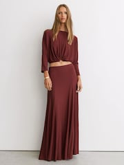 Reiss Rust Orange Margo Jersey Hardware-Detail Cropped Top - Image 3 of 9