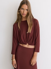 Reiss Rust Orange Margo Jersey Hardware-Detail Cropped Top - Image 7 of 9