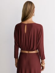 Reiss Rust Orange Margo Jersey Hardware-Detail Cropped Top - Image 8 of 9