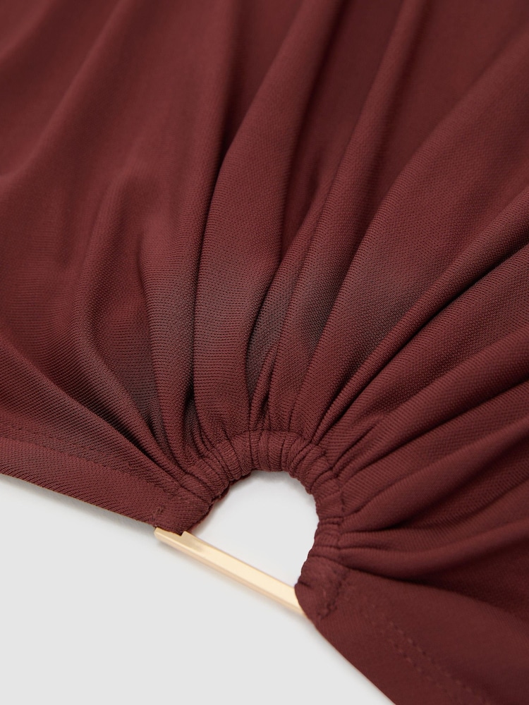Reiss Rust Orange Margo Jersey Hardware-Detail Cropped Top - Image 9 of 9