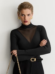 Reiss Black Vanessa Sheer-Panel Long-Sleeve Top - Image 1 of 6