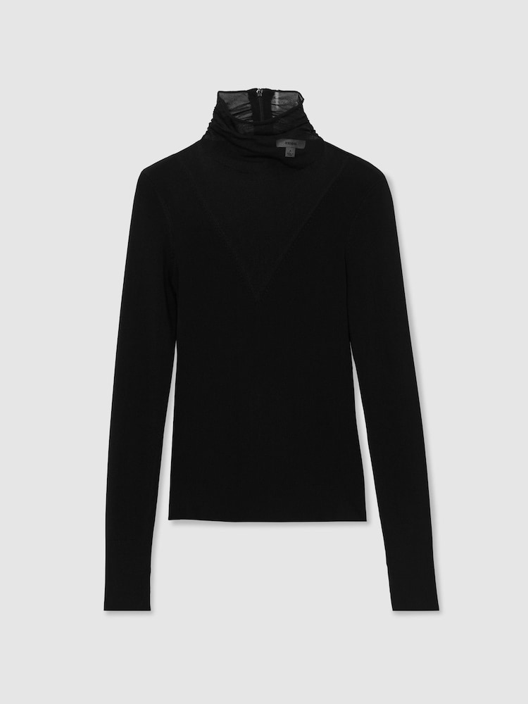 Reiss Black Vanessa Sheer-Panel Long-Sleeve Top - Image 2 of 6 Reiss Black Vanessa Sheer-Panel Long-Sleeve Top - Image 2 of 6