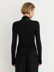 Reiss Black Vanessa Sheer-Panel Long-Sleeve Top - Image 5 of 6