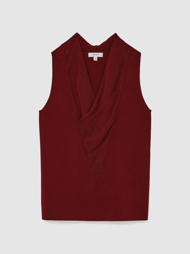Reiss Claret Red Effie Cowl-Neck Knitted Sleeveless Top - Image 2 of 7