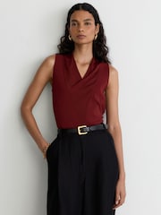Reiss Claret Red Effie Cowl-Neck Knitted Sleeveless Top - Image 4 of 7