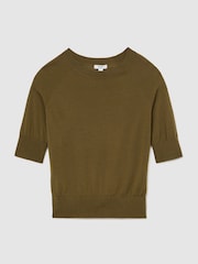 Reiss Khaki Green Suzzie Merino Wool Crew-Neck T-Shirt - Image 2 of 6