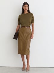 Reiss Khaki Green Suzzie Merino Wool Crew-Neck T-Shirt - Image 3 of 6