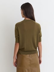 Reiss Khaki Green Suzzie Merino Wool Crew-Neck T-Shirt - Image 5 of 6