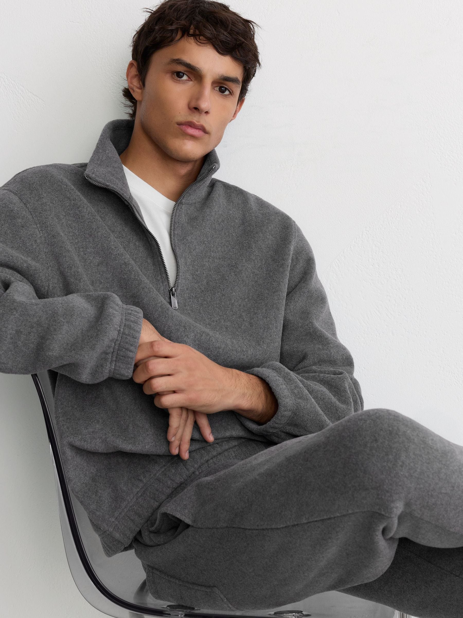 YOUNG AND OLD スウェット トレーナー チャコールグレー Buy Reiss Charcoal Grey Greywood Fleece Quarter-Zip Sweatshirt