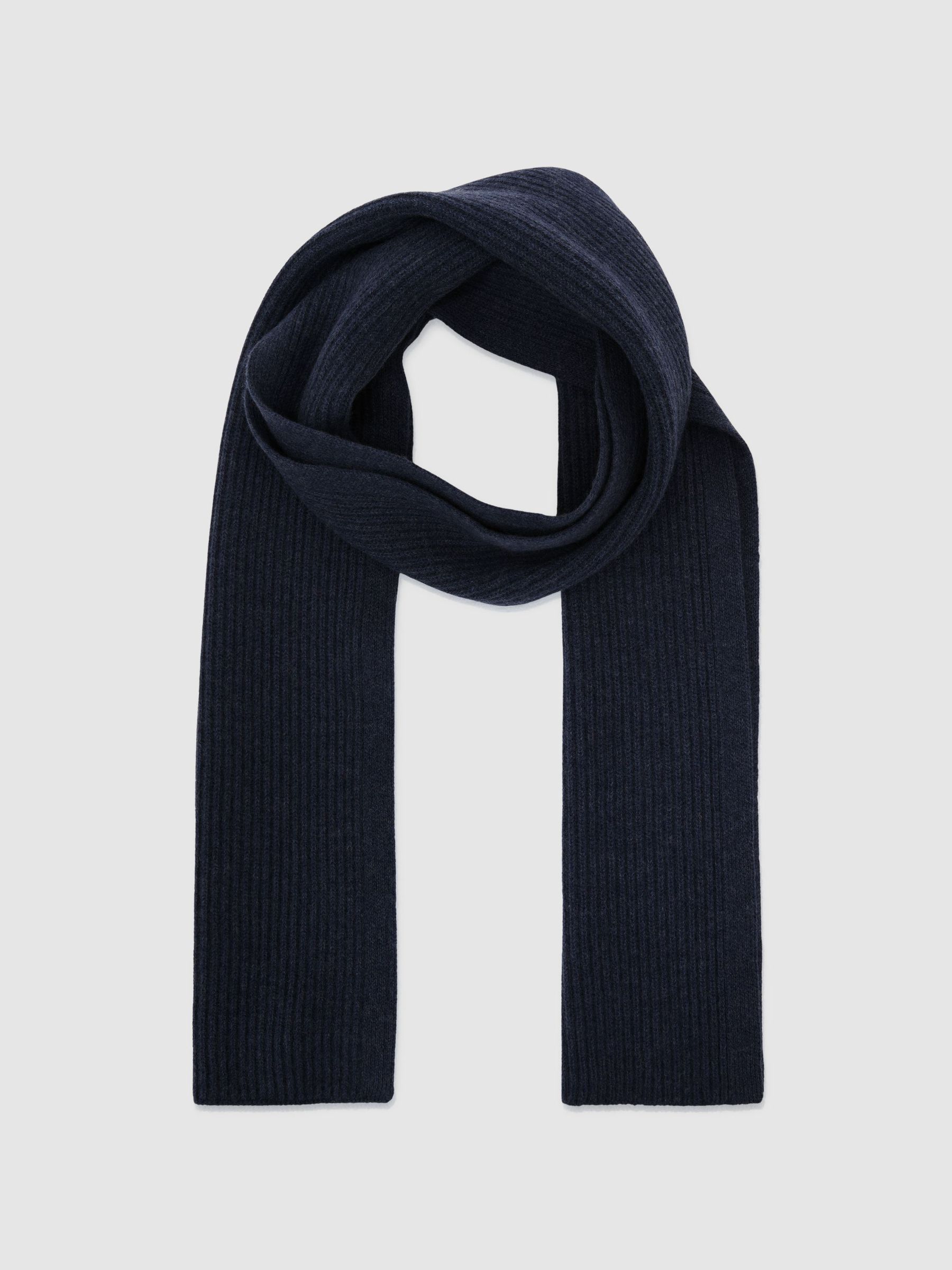 Buy Reiss Navy Chesterfield Merino Wool Rib-Knit Scarf from Next Israel