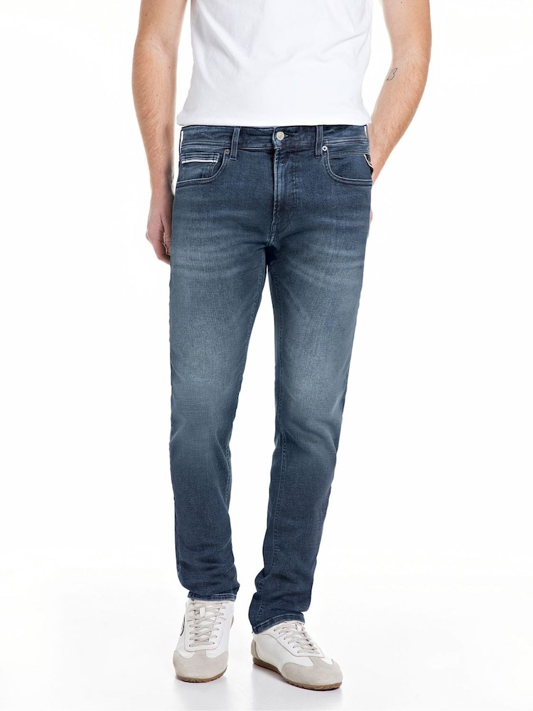Replay Blue Grover 12 Oz Mid Blue Power Stretch Denim Jeans - Image 1 of 2