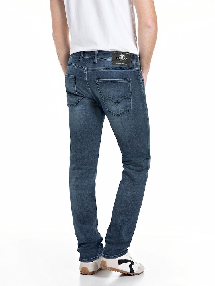 Replay Blue Grover 12 Oz Mid Blue Power Stretch Denim Jeans - Image 2 of 2