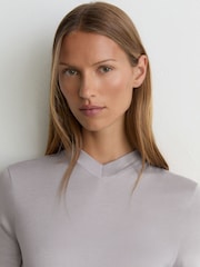 Reiss Light Grey Brody High V-Neck Long-Sleeve Top - Image 1 of 6
