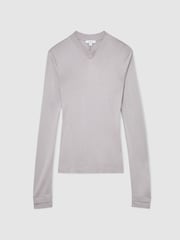 Reiss Light Grey Brody High V-Neck Long-Sleeve Top - Image 2 of 6