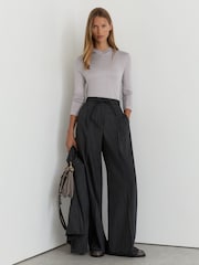 Reiss Light Grey Brody High V-Neck Long-Sleeve Top - Image 3 of 6