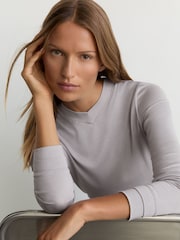 Reiss Light Grey Brody High V-Neck Long-Sleeve Top - Image 4 of 6