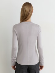Reiss Light Grey Brody High V-Neck Long-Sleeve Top - Image 5 of 6
