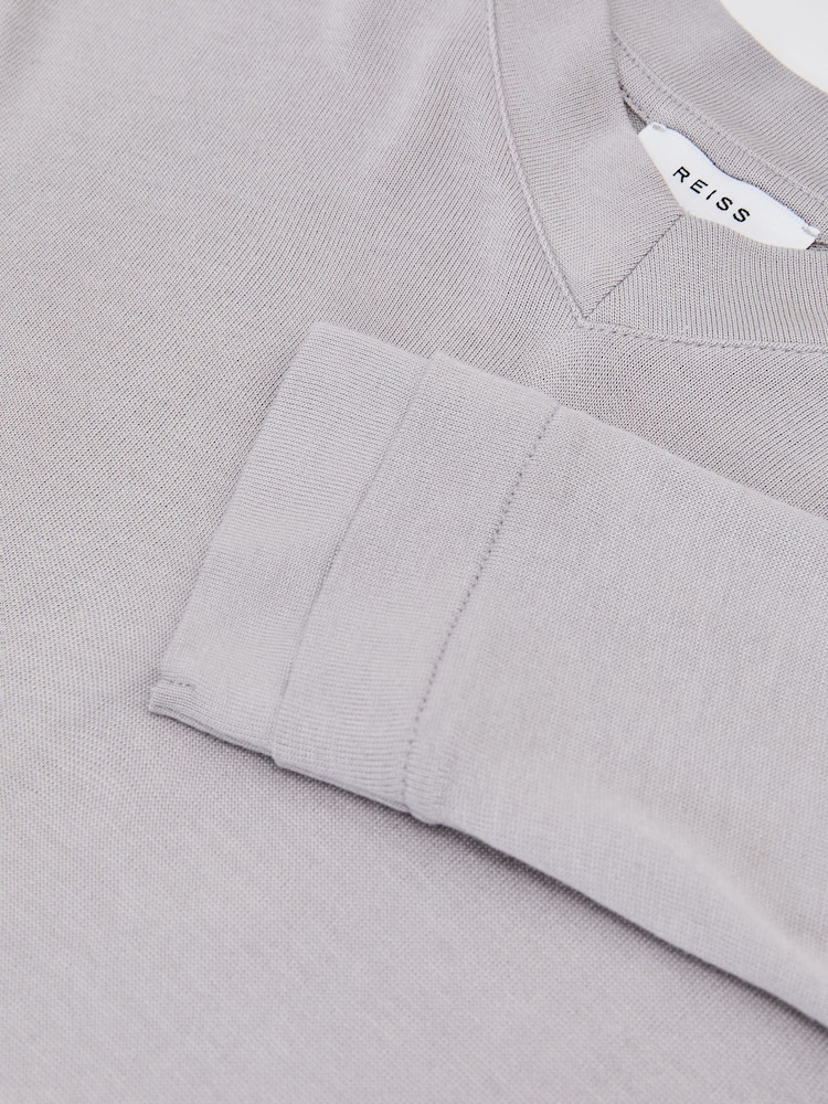 Reiss Light Grey Brody High V-Neck Long-Sleeve Top - Image 6 of 6 Reiss Light Grey Brody High V-Neck Long-Sleeve Top - Image 6 of 6