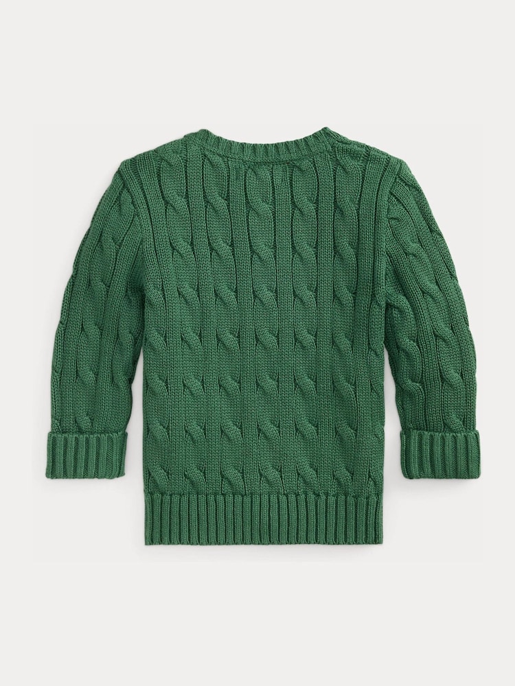 Polo Ralph Lauren Green Logo Cable Knit Jumper - Image 2 of 3 Polo Ralph Lauren Green Logo Cable Knit Jumper - Image 2 of 3