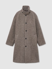 Reiss Brown Barrie Monogram Wool-Blend Twill Relaxed Raglan Overcoat - Image 2 of 10