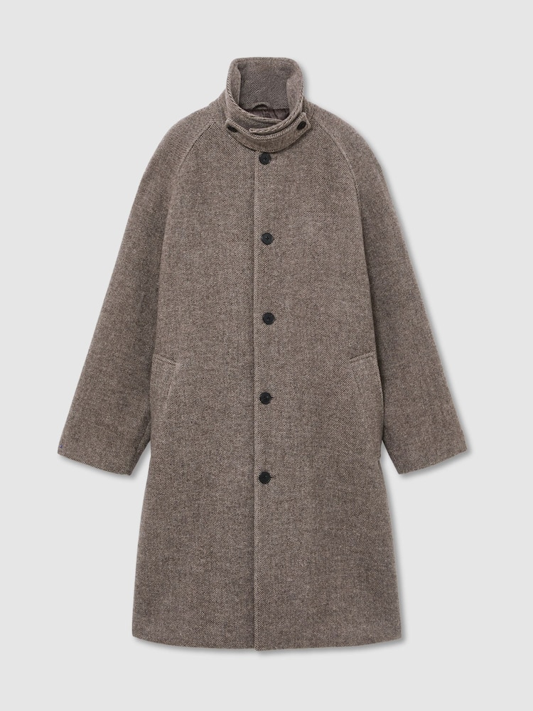 Reiss Brown Barrie Monogram Wool-Blend Twill Relaxed Raglan Overcoat - Image 2 of 10 Reiss Brown Barrie Monogram Wool-Blend Twill Relaxed Raglan Overcoat - Image 2 of 10