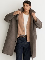 Reiss Brown Barrie Monogram Wool-Blend Twill Relaxed Raglan Overcoat - Image 3 of 10