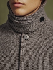Reiss Brown Barrie Monogram Wool-Blend Twill Relaxed Raglan Overcoat - Image 4 of 10