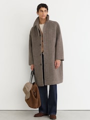 Reiss Brown Barrie Monogram Wool-Blend Twill Relaxed Raglan Overcoat - Image 5 of 10