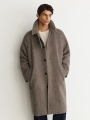 Reiss Brown Barrie Monogram Wool-Blend Twill Relaxed Raglan Overcoat - Image 9 of 10