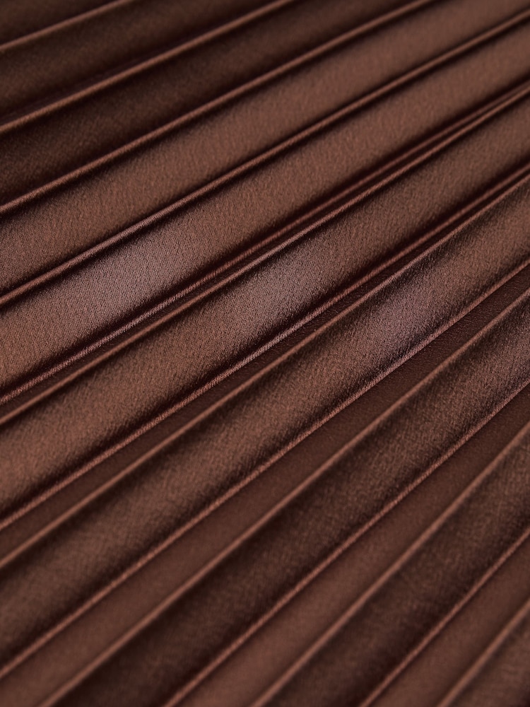 Reiss Mocha Brown Astrid Satin Pleated High-Neck Mini Dress - Image 8 of 8 Reiss Mocha Brown Astrid Satin Pleated High-Neck Mini Dress - Image 8 of 8