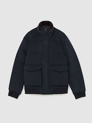 Reiss Airforce Blue Fasten Wool-Blend Faux Fur-Collar Quilted Jacket - Image 2 of 6