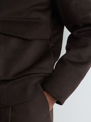 Reiss Dark Brown Fasten Wool-Blend Faux Fur-Collar Quilted Jacket - Image 4 of 7
