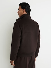 Reiss Dark Brown Fasten Wool-Blend Faux Fur-Collar Quilted Jacket - Image 5 of 7
