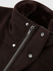 Reiss Dark Brown Fasten Wool-Blend Faux Fur-Collar Quilted Jacket - Image 7 of 7