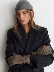 Reiss Grey Claudia Suede Leather-Trim Gloves - Image 1 of 2