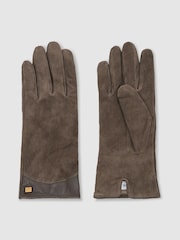 Reiss Grey Claudia Suede Leather-Trim Gloves - Image 2 of 2
