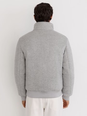 Reiss Soft Grey Herringbone Fasten Wool-Blend Faux Fur-Collar Quilted Jacket - Image 5 of 6