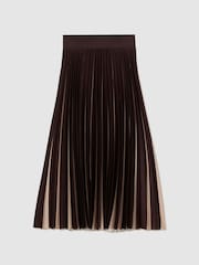 Grape Burgundy/Neutral - Reiss Serena Kontrast Falten Midi Rock - Bild 2 von 7