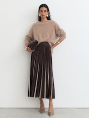 Grape Burgundy/Neutral - Reiss Serena Kontrast Falten Midi Rock - Bild 4 von 7