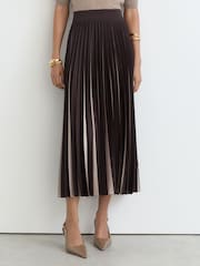 Grape Burgundy/Neutral - Reiss Serena Kontrast Falten Midi Rock - Bild 5 von 7