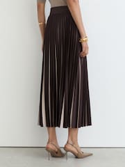 Grape Burgundy/Neutral - Reiss Serena Kontrast Falten Midi Rock - Bild 6 von 7