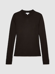 Reiss Chocolate Brown Brody High V-Neck Long-Sleeve Top - Image 2 of 6