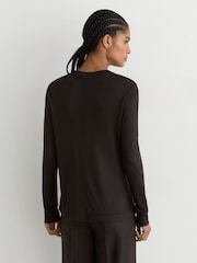 Reiss Chocolate Brown Brody High V-Neck Long-Sleeve Top - Image 5 of 6