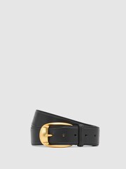 Reiss Black Sammy Leather Rounded-Buckle Belt - Image 2 of 4
