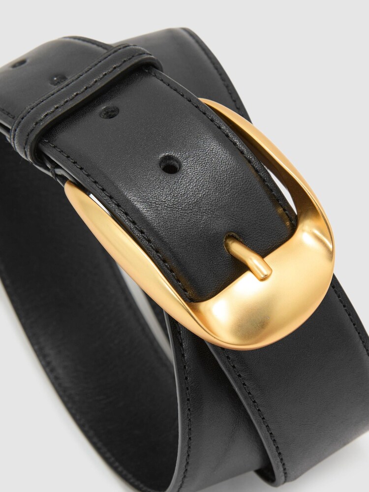Reiss Black Sammy Leather Rounded-Buckle Belt - Image 4 of 4 Reiss Black Sammy Leather Rounded-Buckle Belt - Image 4 of 4