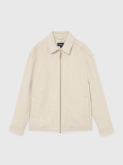 Reiss Oatmeal Foley Brushed Wool-Blend Zip-Through Overshirt - Image 2 of 8