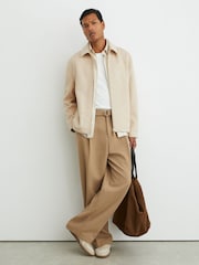Reiss Oatmeal Foley Brushed Wool-Blend Zip-Through Overshirt - Image 3 of 8
