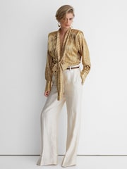 Auksas - Atelier Silk Crepe de Chine Tie-Front marškiniai - 3 paveikslėlis iš 7