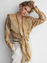 Auksas - Atelier Silk Crepe de Chine Tie-Front marškiniai - 4 paveikslėlis iš 7