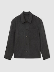 Reiss Charcoal Grey Collin Brushed Wool-Blend Patch-Pocket Overshirt - Image 2 of 8